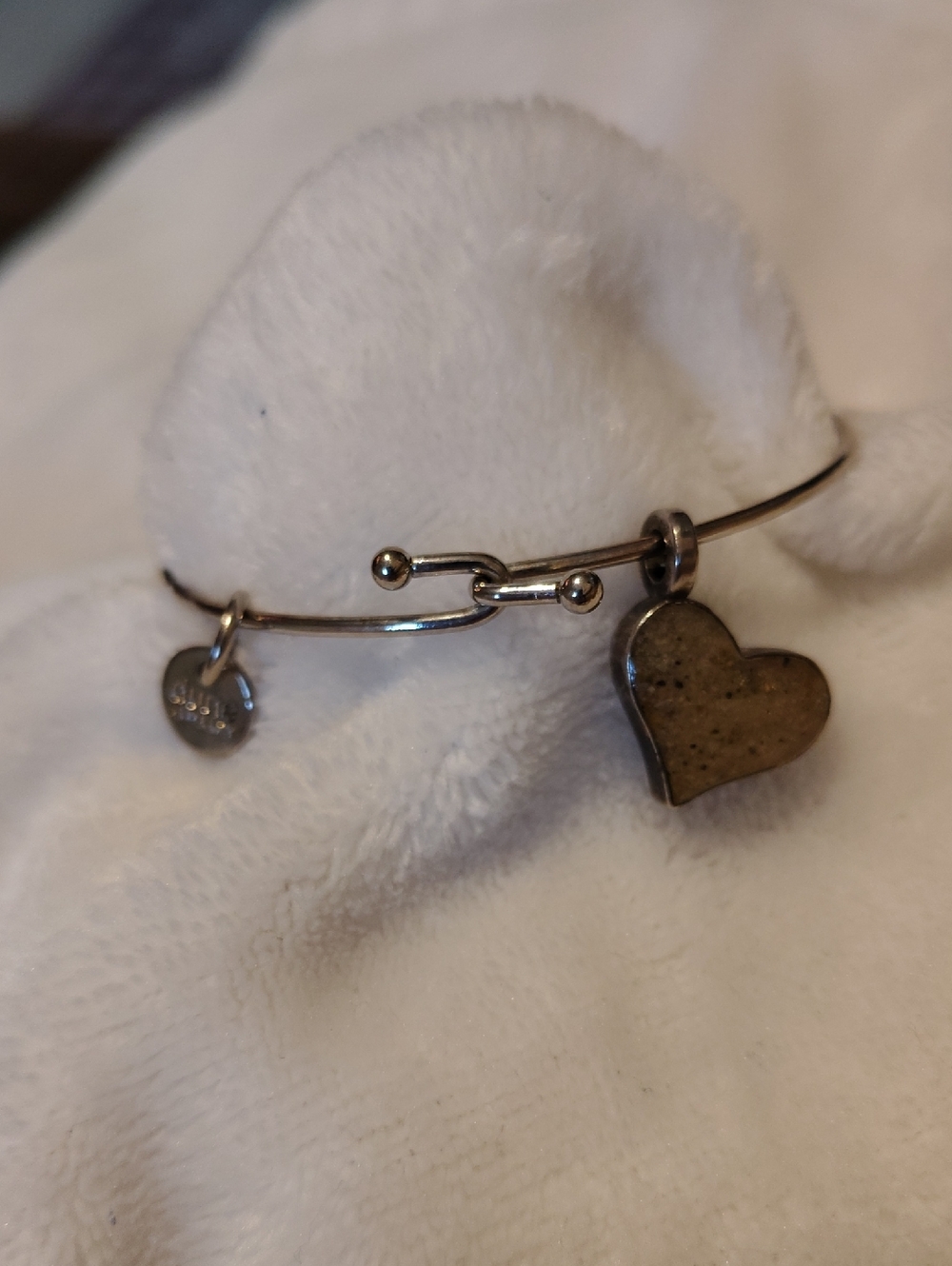 Sterling Heart Charm Bangle Bracelet - Silver Tone